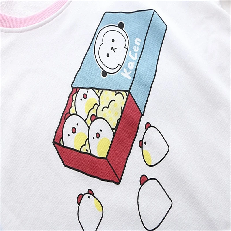 

MERRY PRETTY Cotton Women's Cartoon Print Lace Up T Shirt Short Sleeve O-Neck Harajuku T Shirt Femme Casual Basic Tops Tees