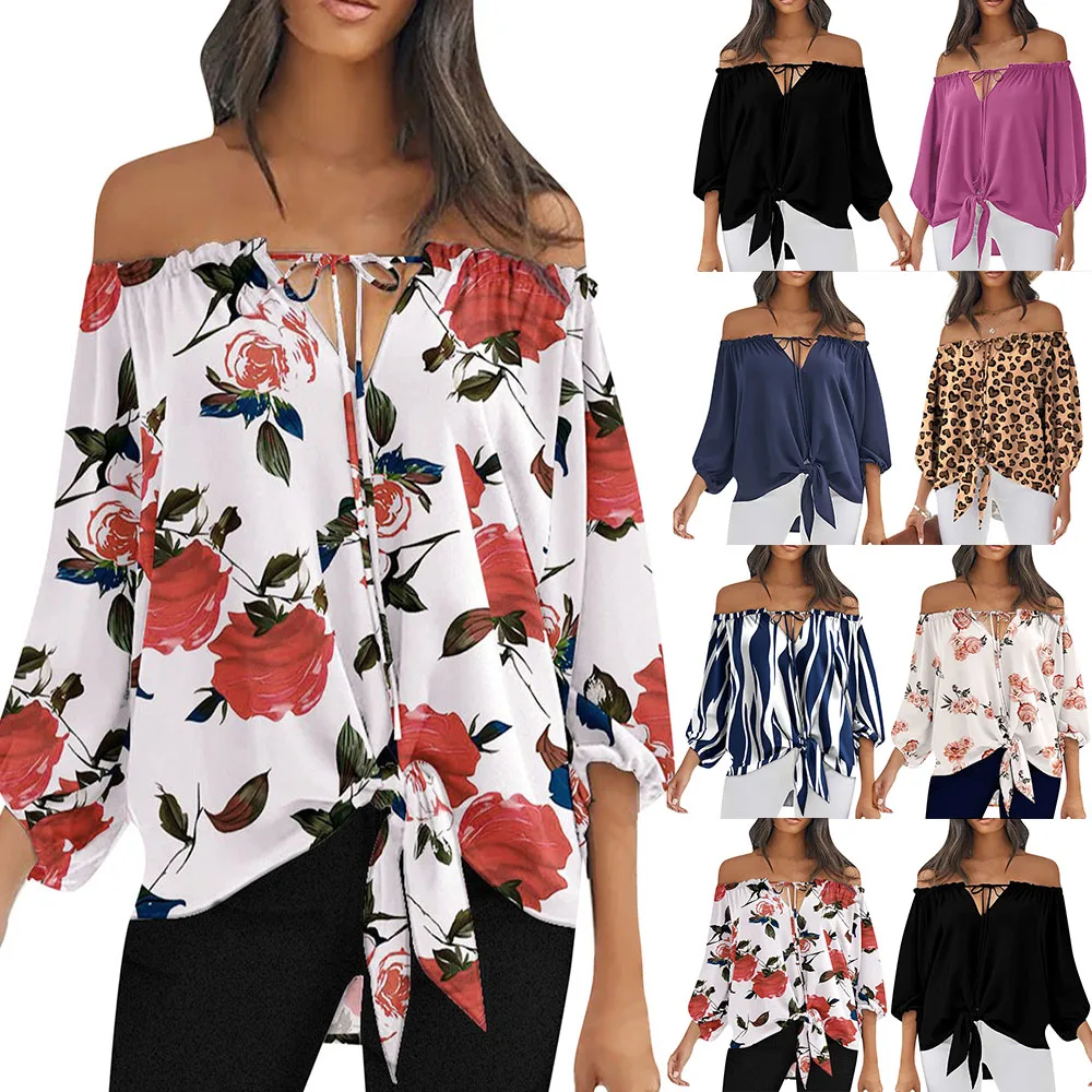 

Women's Blouse Fashion High Quality Vintage V-neck Women Summer Three-quarter Sleeve Printed Plus Size