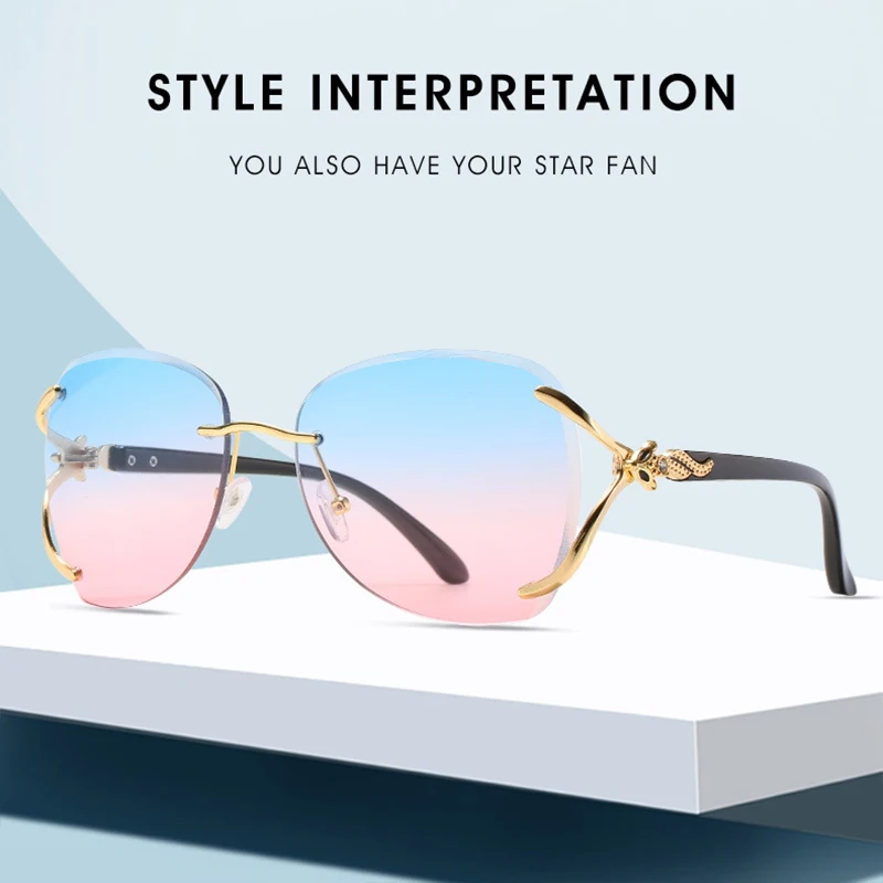 

Очки солнцезащитные женские без оправы, брендовые дизайнерские модные элегантные классические роскошные пикантные солнечные очки в стиле ...