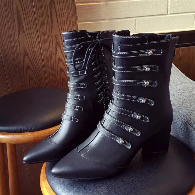 Beli Sepatu Bot Wanita Gaya Baru, Sepatu Bot Hangat Berkualitas Tinggi, Sepatu Bot Telanjang, Sepatu Bot Pendek Wanita Hak Persegi 4Cm 3-7 8 BBZAI