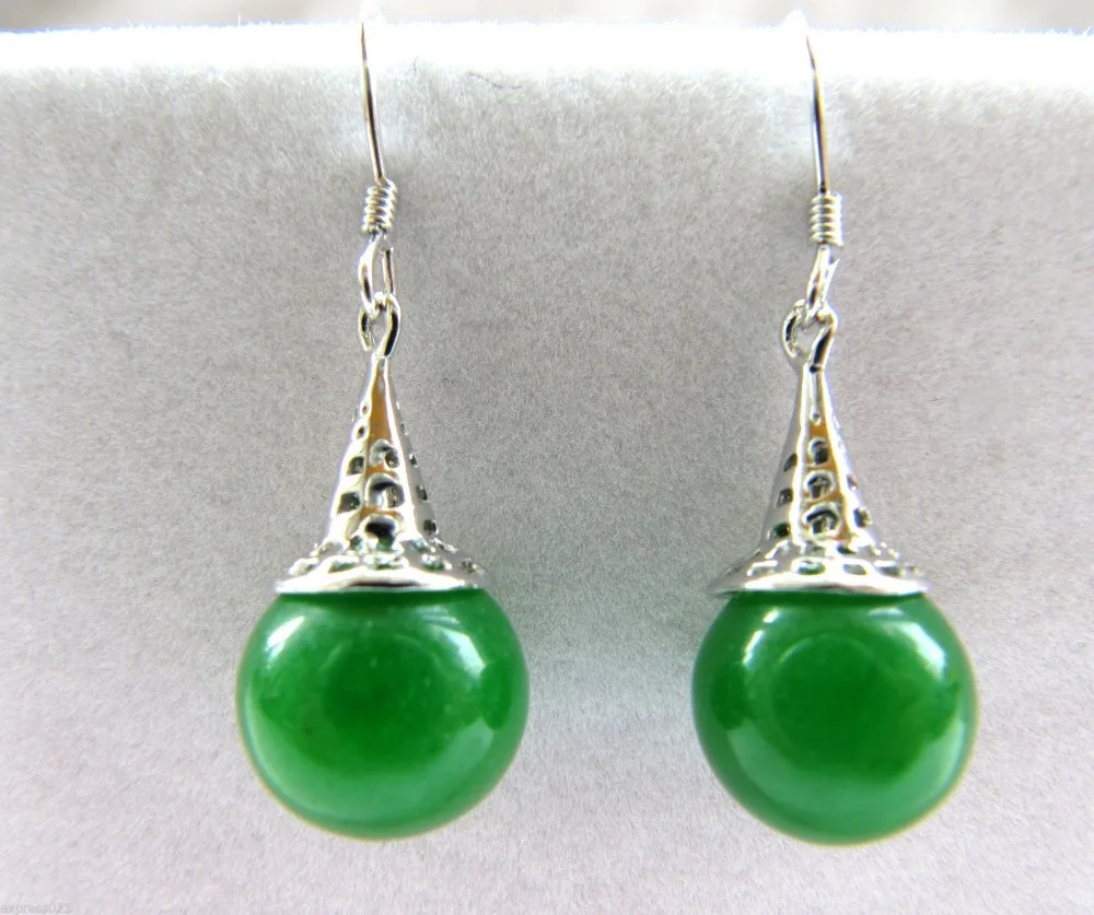 + 925 пробы Серебряный мелкий нефрит/Ремесло мяч Lucky висячие серьги 18K GP Стиль Fine jewe