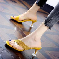 2022 female slippers women fashion high heels transparent heel elegant summer sandals classic office beach shoes party pumps new