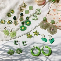 origin summer temperament green colour metal flower butterfly geometric dangle earrings for women girls summer beach accessories
