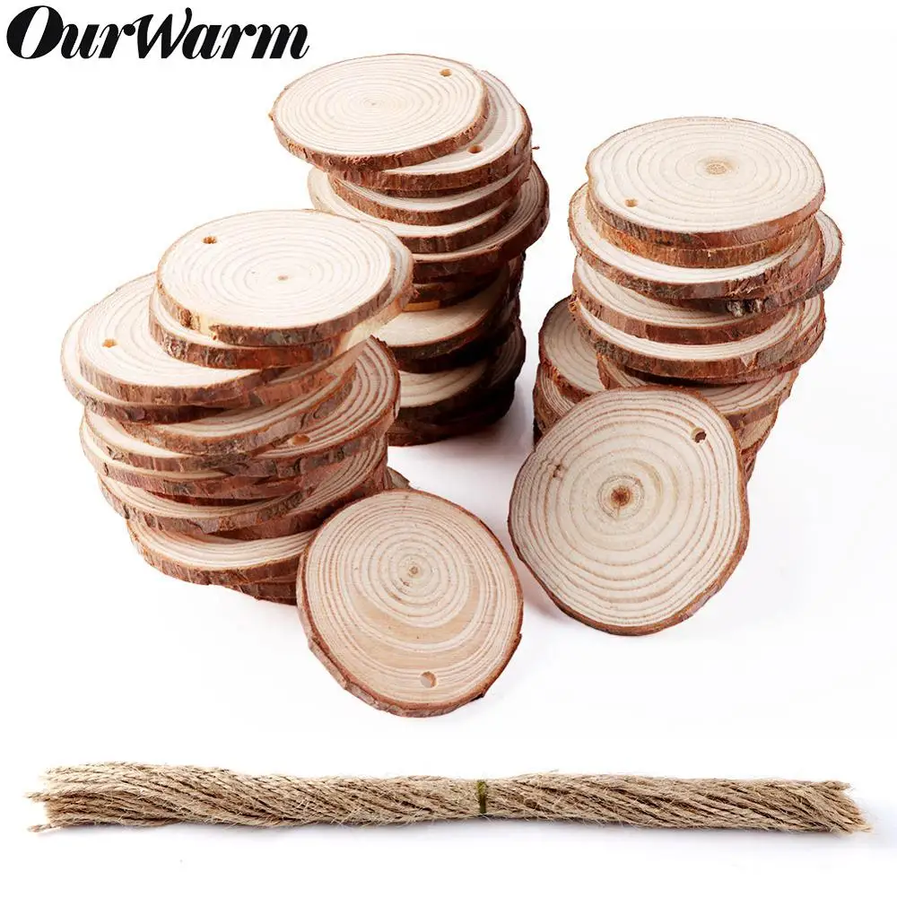 OurWarm 10 шт. рождественские деревянные круглые шары с ушками 5-6 см натуральные деревянные пластинки Рождественская елка орнамент DIY ремесло новогодний декор