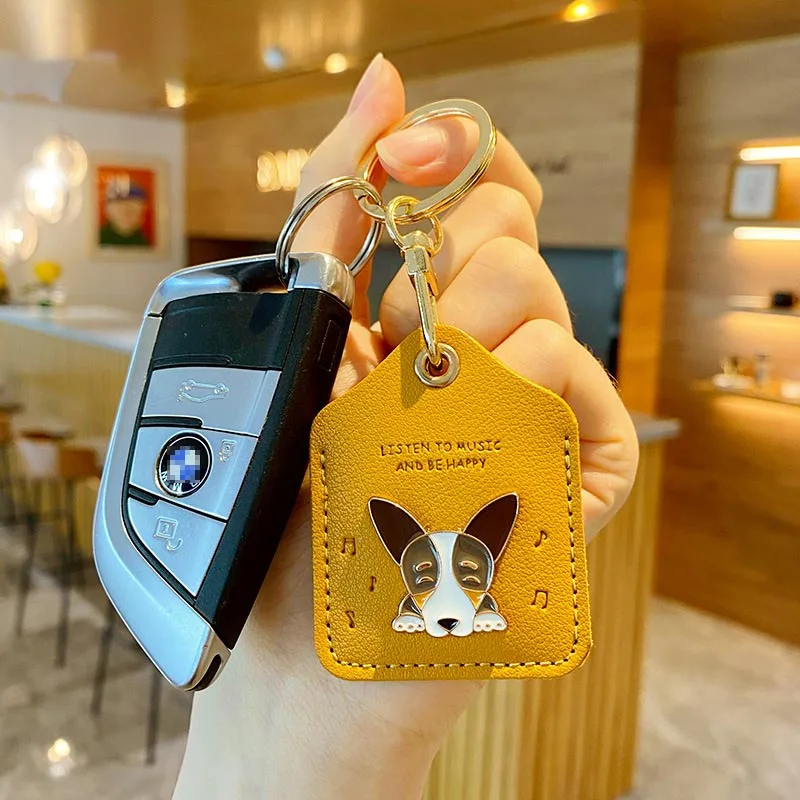 Creative Leather Alloy Corgi Access Control Card Holder Keychain Cute Dog Car Keyring men women Bag pendant key chains | Украшения и