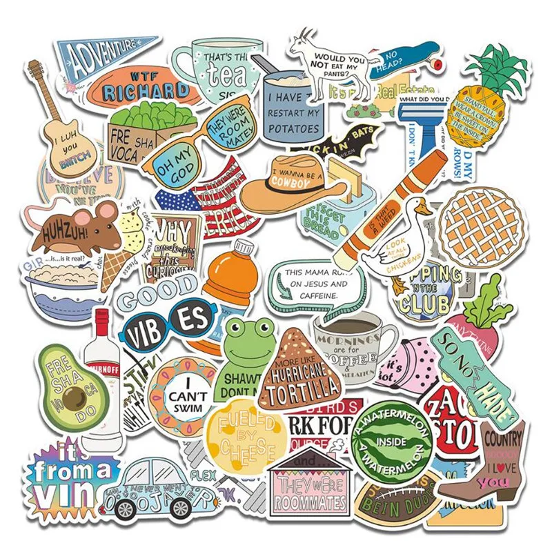 

10/30/50PCS Cartoon Small Fresh Letters Cute Daily Necessities Graffiti Guitar Waterproof Stickers Decorative Toys Wholesale