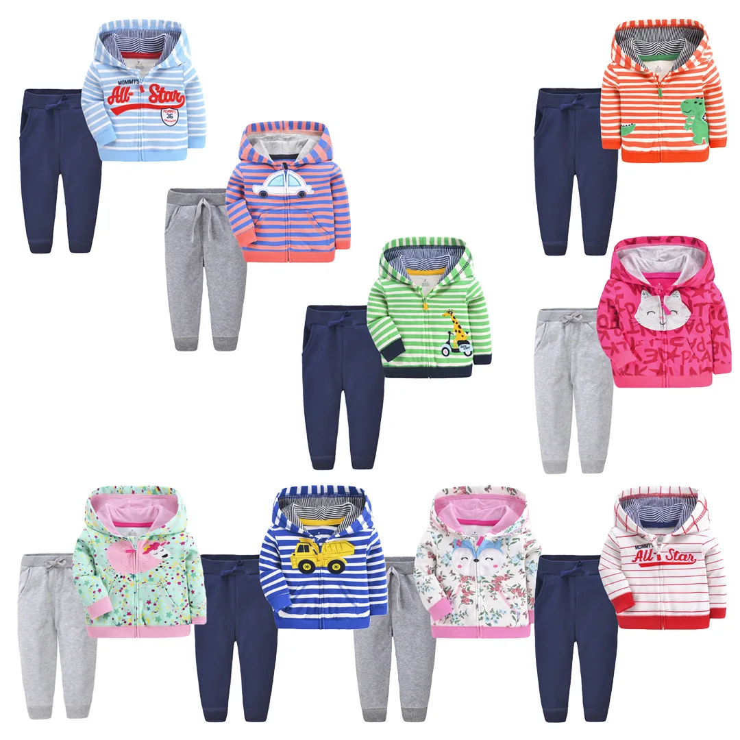 

Повседневная хлопковая одежда с капюшоном для мальчиков и девочек, 2 шт./компл., весна-осень