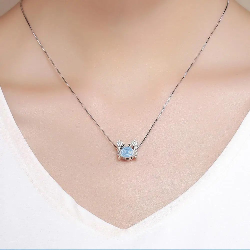 

Real 925 Sterling Silver Funny Crab Clear CZ Blue Enamel Charm Beads fit Women Bracelets & Necklaces DIY Jewelry