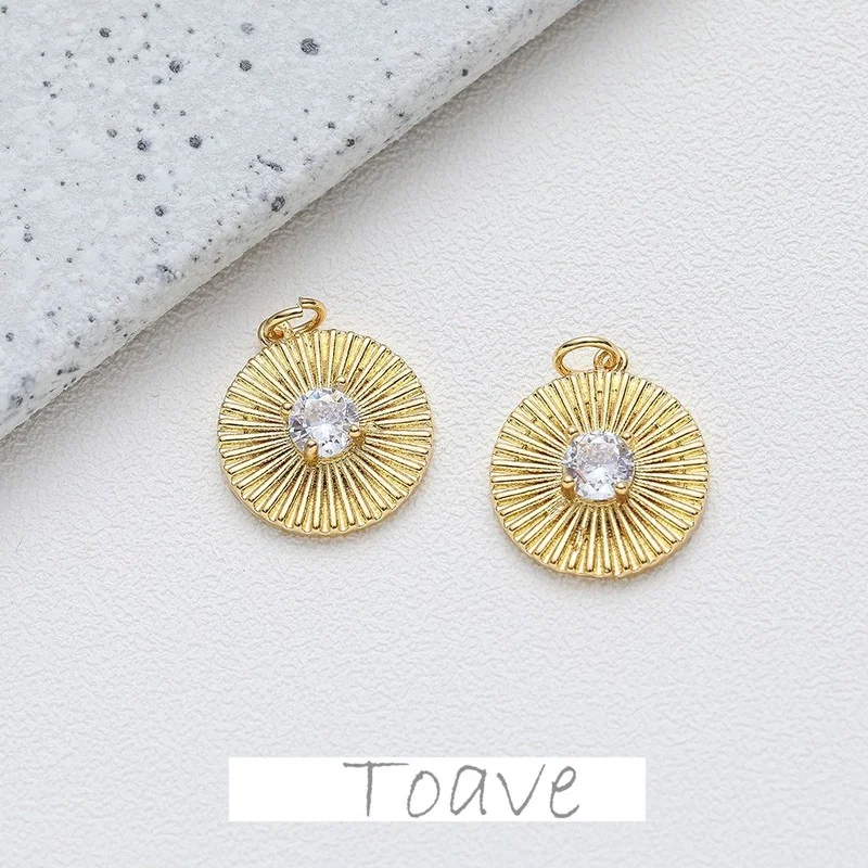 

Copper plated 14K real gold round bump round face inlaid zirconium tag diy beaded retro necklace pendant accessory