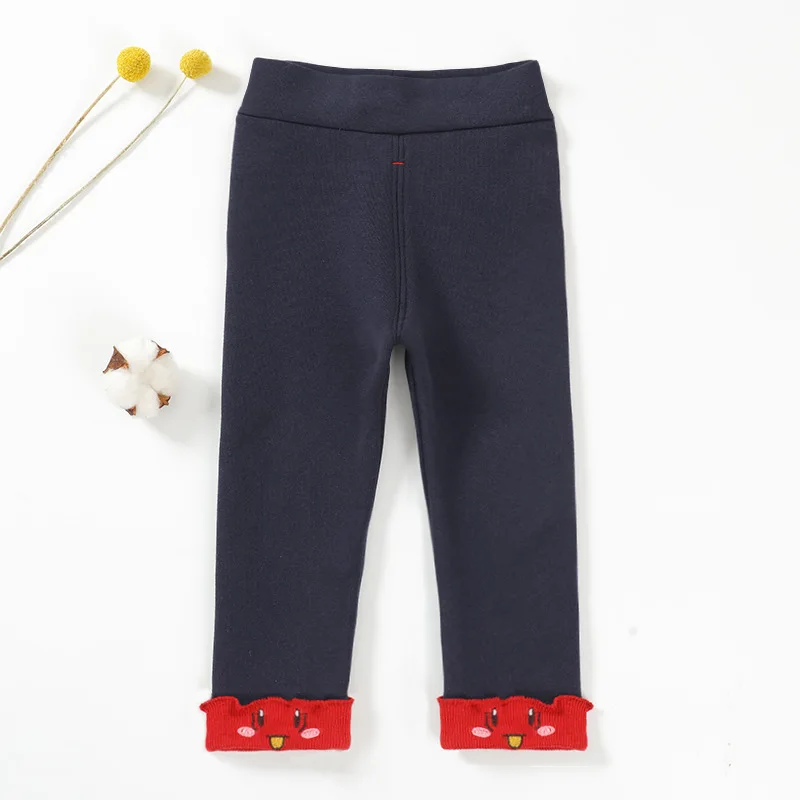 Winter Baby Warm Leggings For Children 0-4T Pants Kids Thicken Warm Elastic Waist Cotton Leggings Girls Pants Trousers - Цвет: Smiling navy