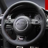hand stitched black leather car steering wheel stitch on wrap cover for audi s6