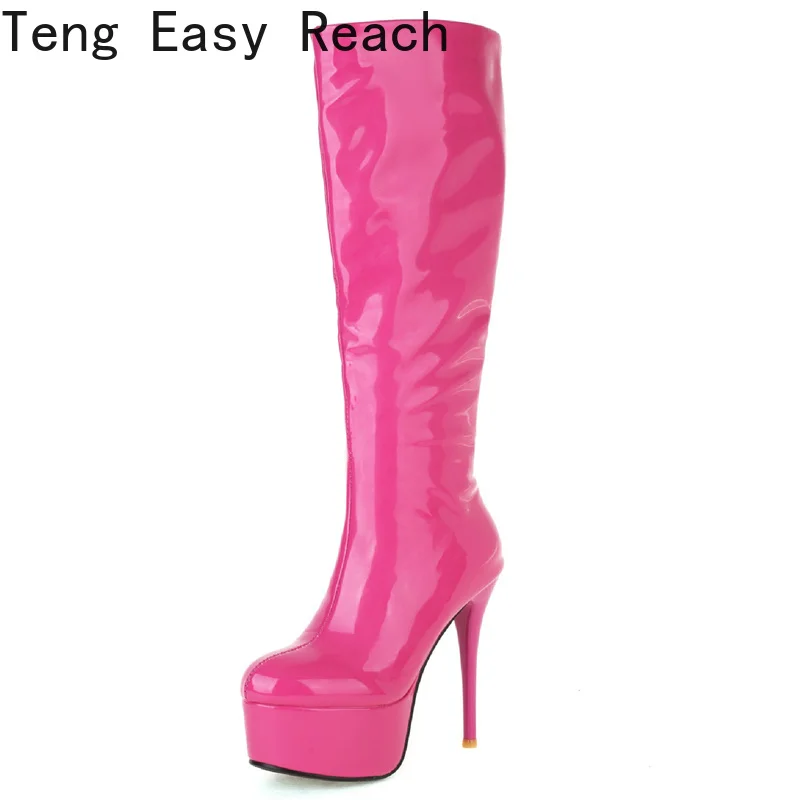 

Женские высокие сапоги на платформе, осенне-зимние сапоги до колена из лакированной кожи, женские вечерние сапоги в западном стиле на каблуке желтого, белого, красного цветов