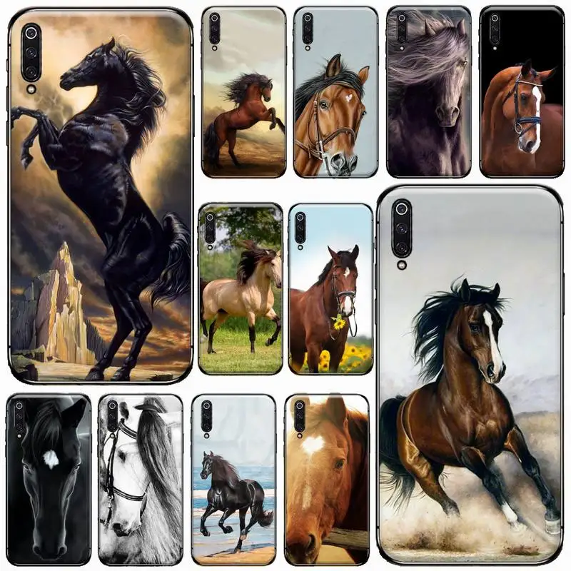 Чехол для телефона с рисунком бегущих лошадей Watercolor Horse, черный, для Xiaomi Redmi mi Note 7 8T 9 9T 9S 8 10 10T 11 Pro Lite K20 Max 3 On.