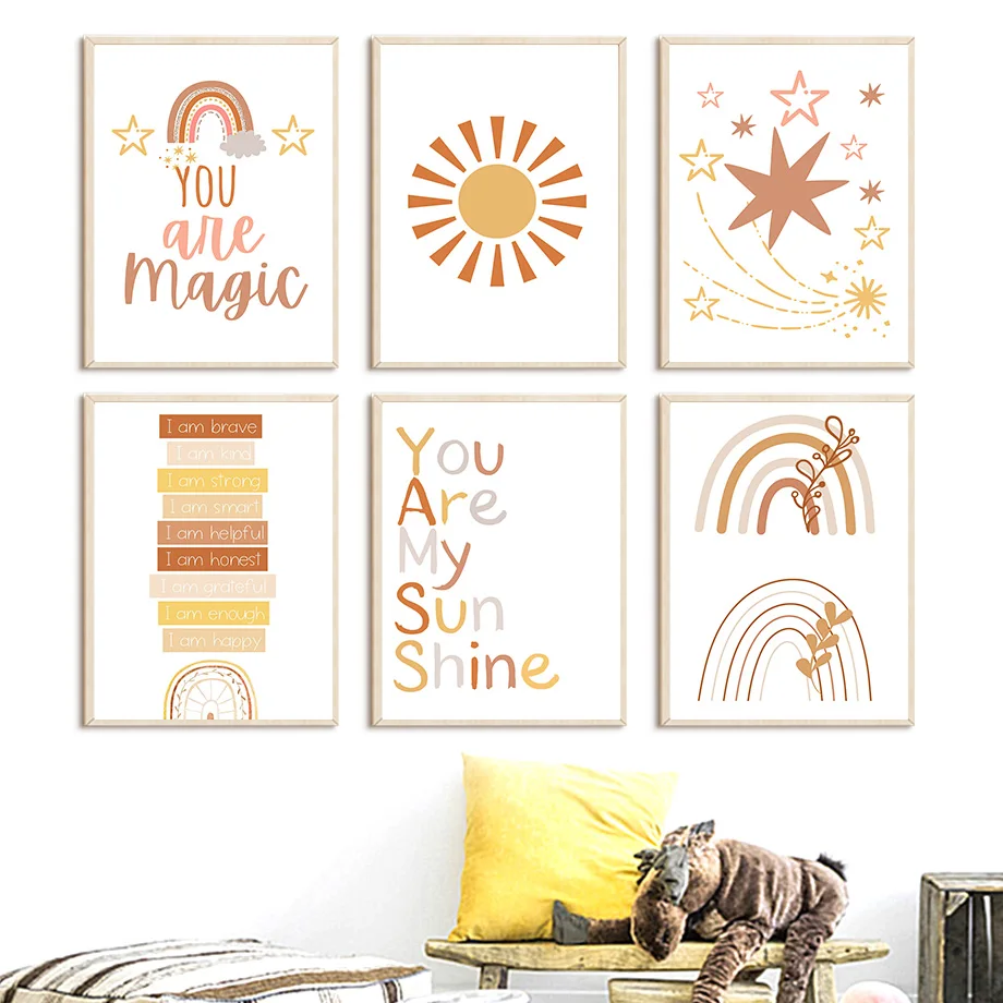 

Rainbow Stars Sun Heart Cartoon Nursery Quote Wall Art Canvas Painting Nordic Posters And Prints Wall Pictures Child Room Decor