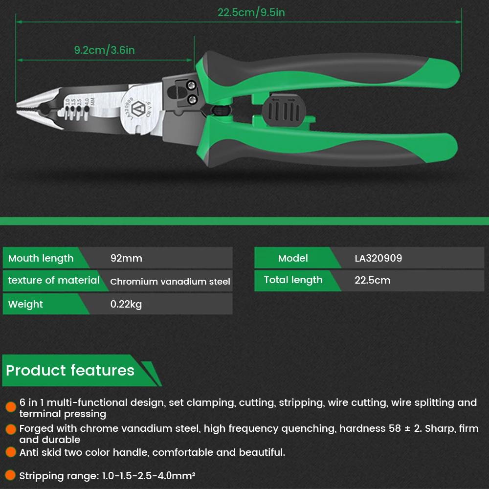 

6-in-1 Multifunctional Electrician Pliers Long Nose Pliers Wire Stripper Cable Cutter Terminal Crimping Hand Tools