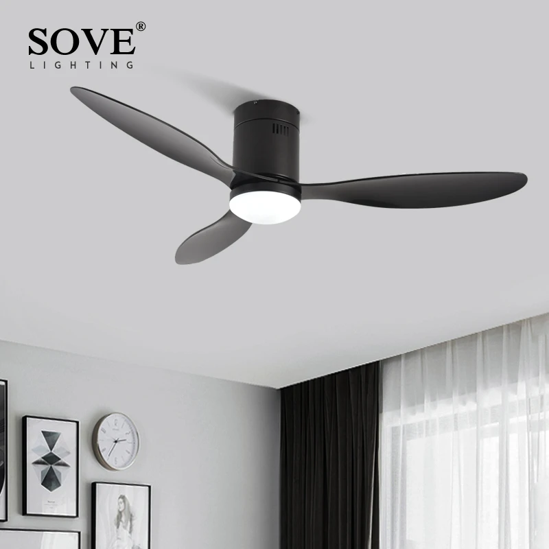 SOVE Low Floor Modern Led Ceiling Fan With Lights Simple Without Light DC Remote Control Home Ventilador De Techo 220V 110V | Лампы и