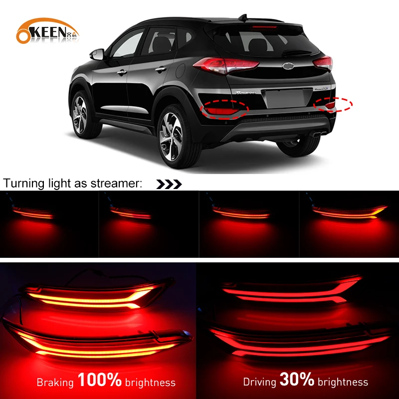 2PCS For Hyundai Tucson 2015 2016 2017 2018 2019 2020 Car LED Reflector Lamp Rear Fog Lamp Rear Bumper Light Brake Light
