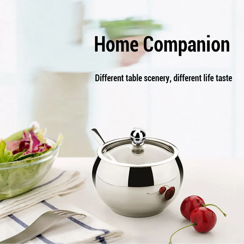 Кухонная сахарница из нержавеющей стали с крышкой и ложкой переносная коробка