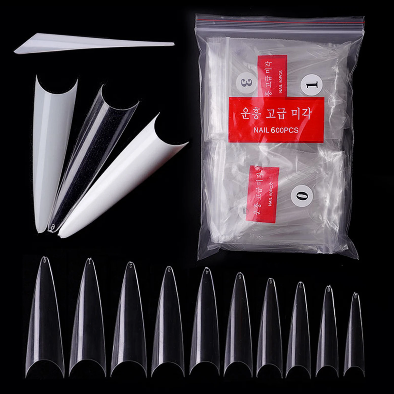 600 длинные прозрачные натуральные белые накладные ногти на шпильках | Красота и