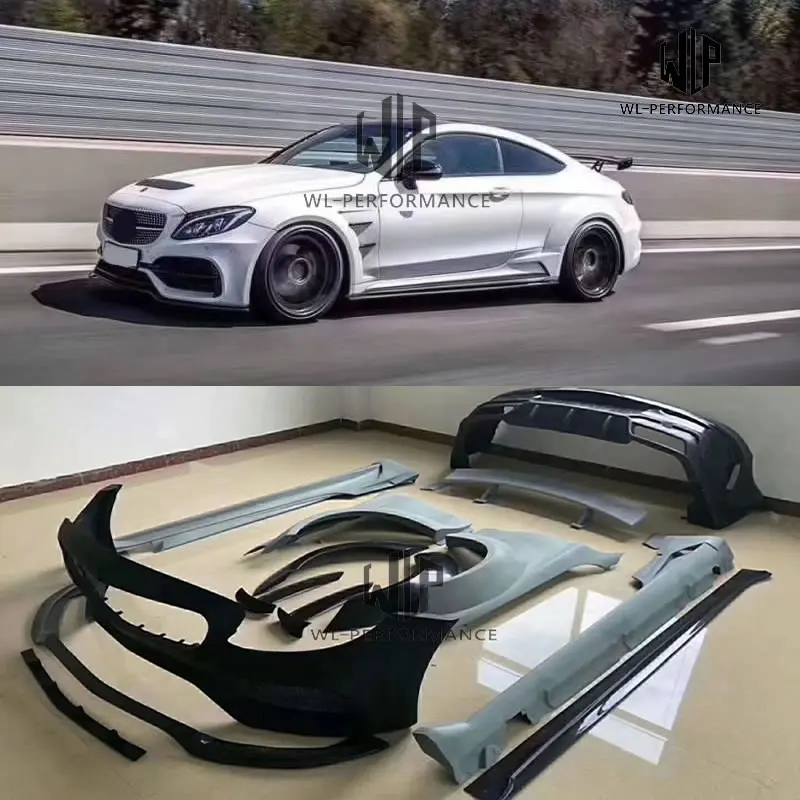 W205 C63 широкий автомобильный комплект кузова из углеродного волокна PP передний бампер задний бампер крыло боковые юбки для Benz W205 C63 AMG 14-18