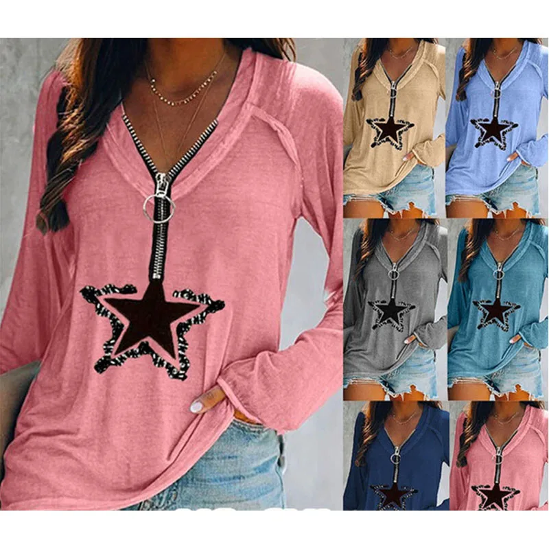 

Women New Fashion Sexy V Neck Long Sleeve Casual Loose Women Tshirt Women Top