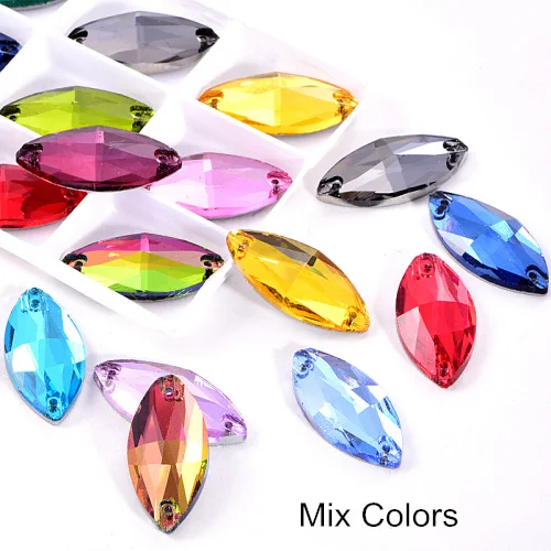 Mix Colors Многие Цвета лошадиный глаз пришить стразы маркиза, головастой формы лист с украшением в виде кристаллов Стекло пришить стразы свадебное платье Y1651 - Цвет: Mix Colors