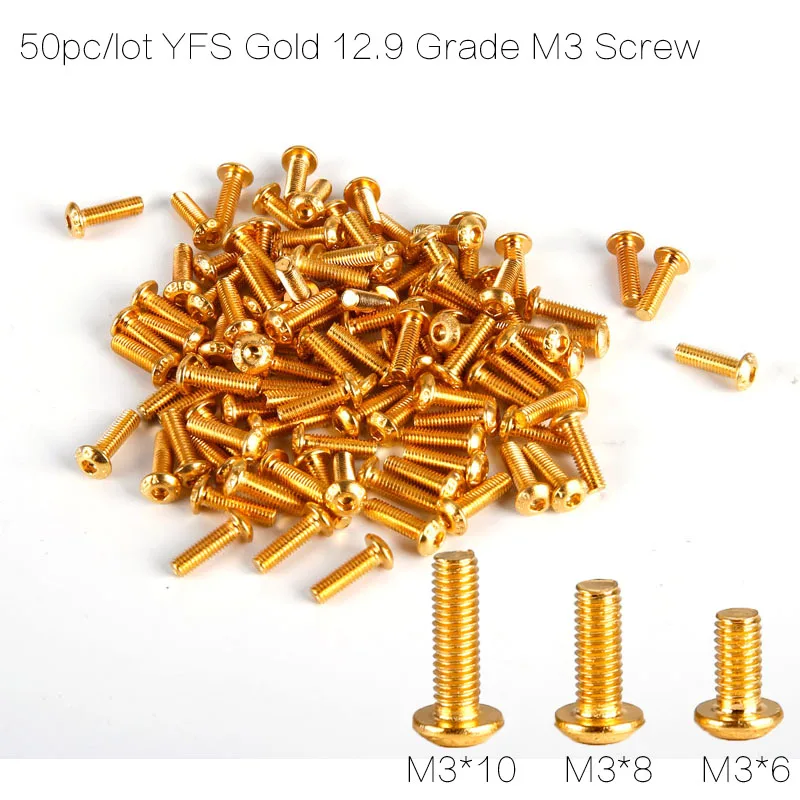 50 шт./лот золото YFS 12 9 класса винт M3 * 6 8 10 14 Шестигранная головная крышка винты SHCS
