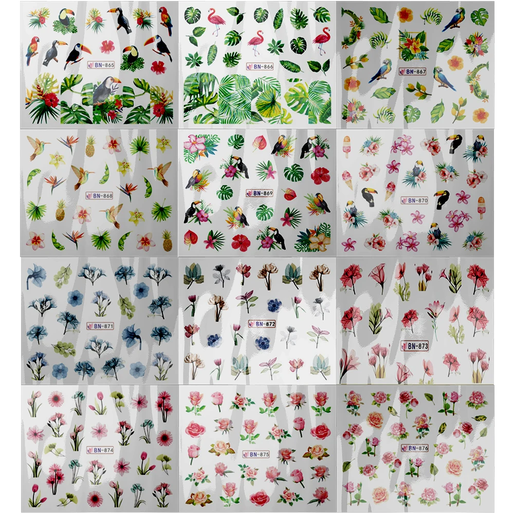 12 листов Фламинго наклейки для ногтей животные серии водная наклейка летний