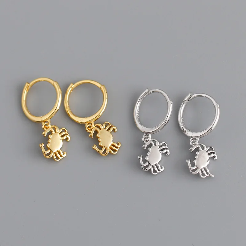 

925 Sterling Silver Crab Pendant Charm Stud Earrings For Women Bohemian Creative Party Jewelry EH1659