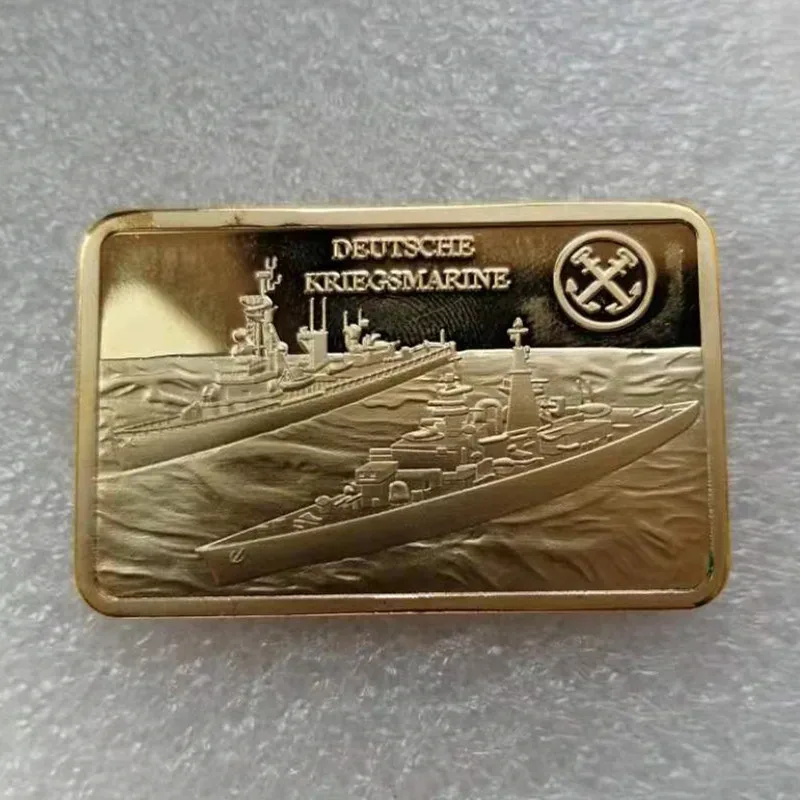 

German Deutsche Kriegsmarine Die Bismarck Battleship Gold Plated Bullion Bar/Coins 1OZ 999/1000 Gold Craft Collection