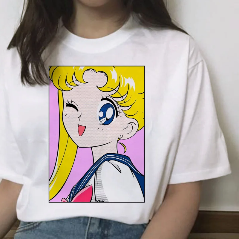Сейлор Мун кавайная футболка кошка harajuku Женская ulzzang футболка корейский Графический Топ мультяшная Футболка короткий рукав женская забавная - Цвет: 20888