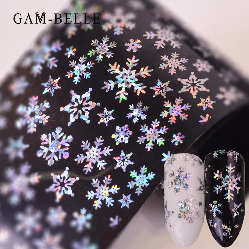 

GAM-BELLE 100x4cm Xmas Pattern for Nail Sticker 3D Snowflake Star Laser Glitter Christmas Nail Art Transfer Foils