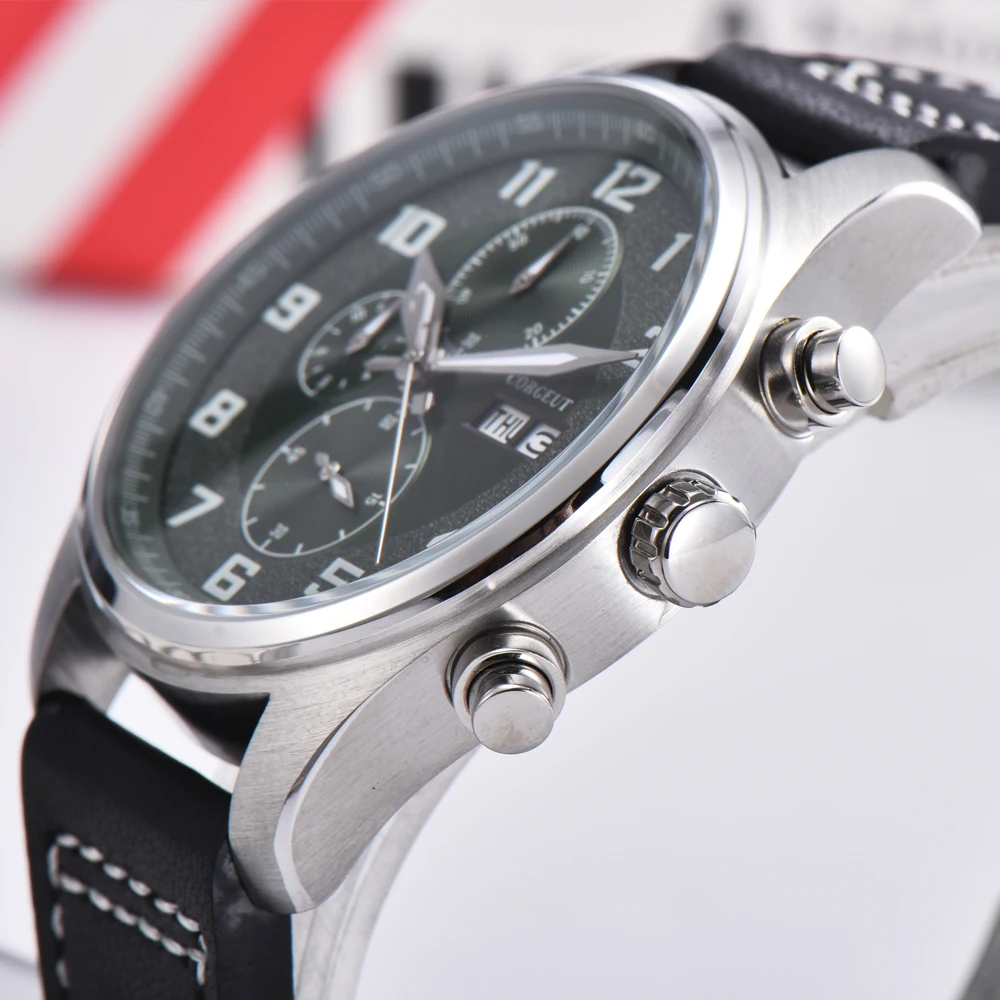 

Corgeut 41mm Men's Watch Clock Male Chronograph Watches 30m Waterproof Men Quartz WristWatch Relogio Masculino