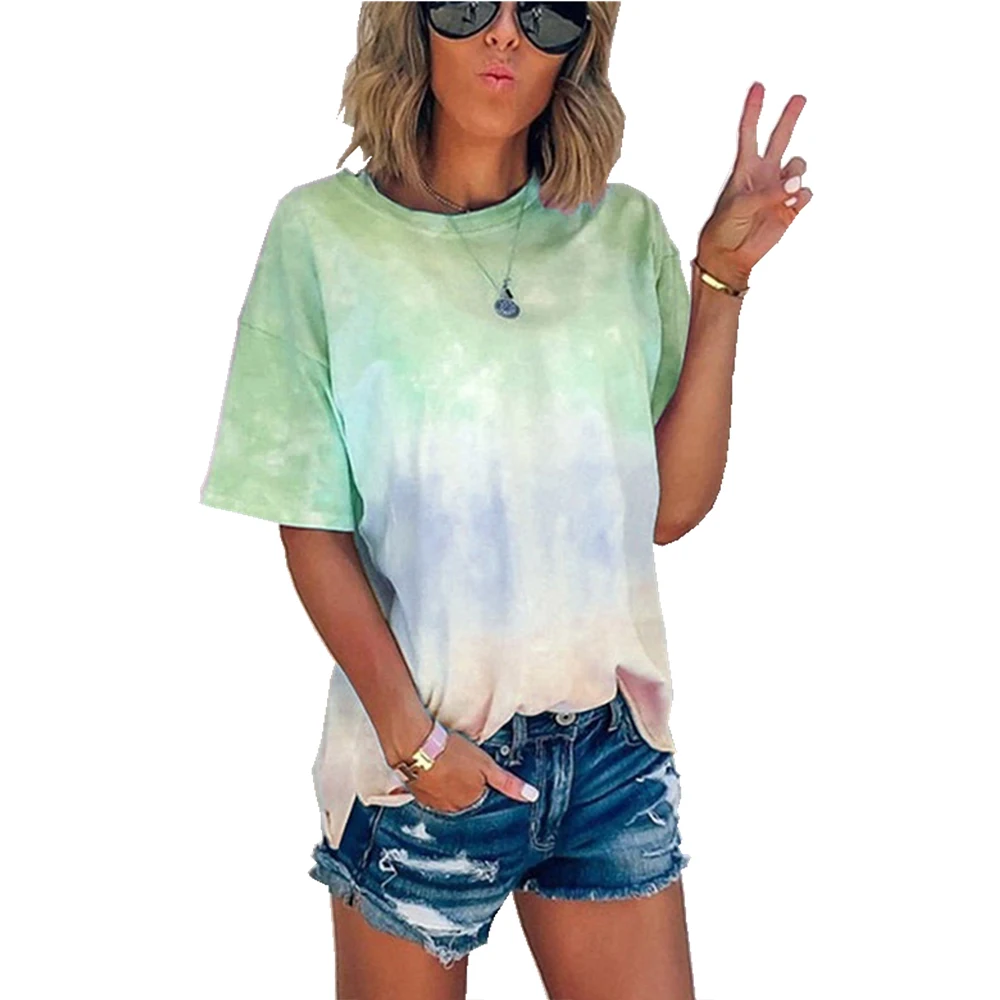 

Loose Women Tops Woman Tshirts 5XL Harajuku Tie Dye T Shirt O Neck Short Sleeve Casual Tees Summer T Shirt Female