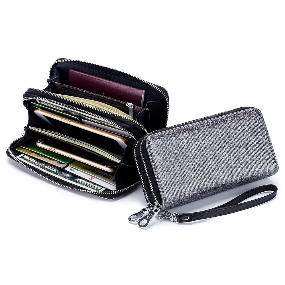 

2020 New Lacquer Leather Double Zipper Wallet Lady Long Large Handbags Double Wallet Mobile Phone Bag