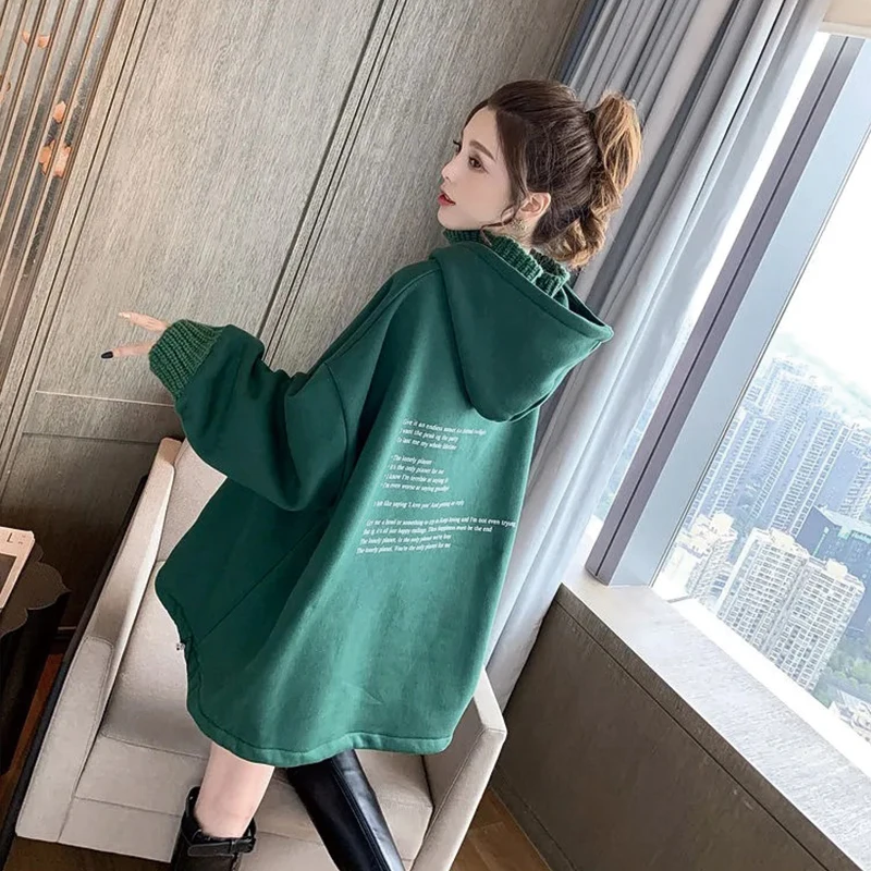 

QRWR 2020 Sweatshirt Women Winter New Korean Fake Two Patchwork Turtleneck Pullover Fashion Print Oversized Women Sweatshirt