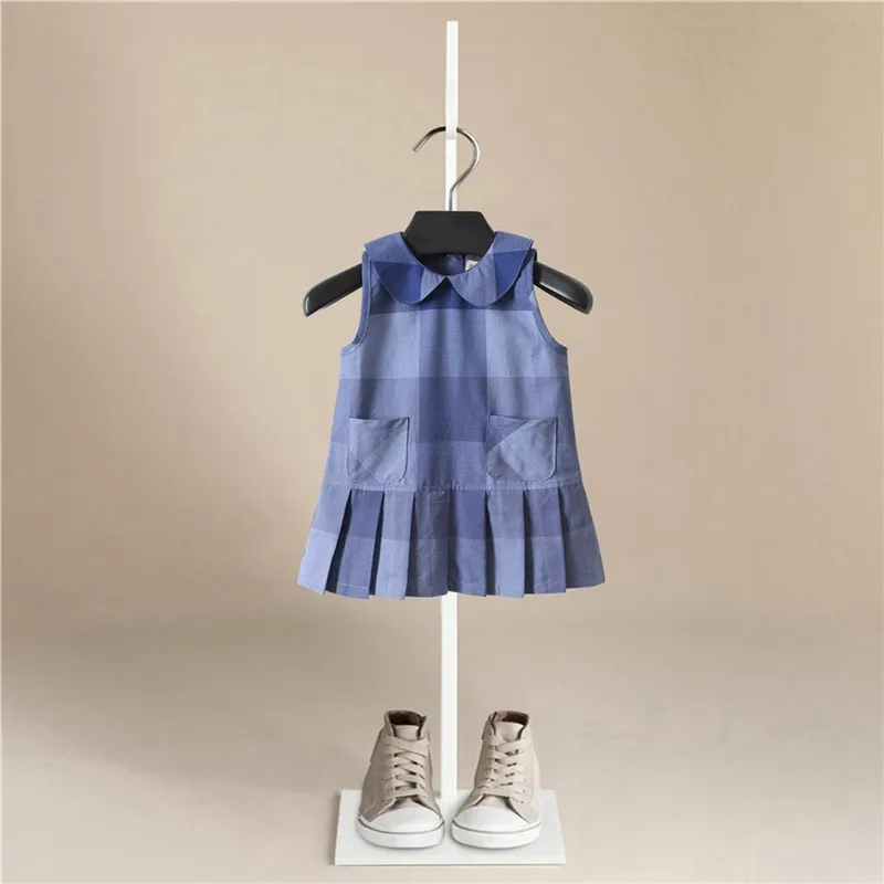 Летние Новые Детские платья для девочек платье без рукавов в клетку с милым