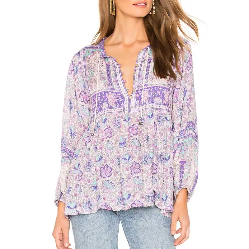 Женская блузка с длинным рукавом BOHO INSPRIED Повседневная Свободная цветочным