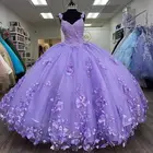 2022 платья для Quinceanera, сиреневое цветочное бальное платье для девушек 15 лет, пышные блестящие дебютные платья принцессы с блестками для леди, вечеринки