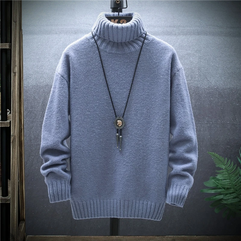 

Мужской плотный свитер, Однотонный свитер с высоким воротом, Повседневный, корейский, с длинным рукавом, вязаное пальто, зима 2021