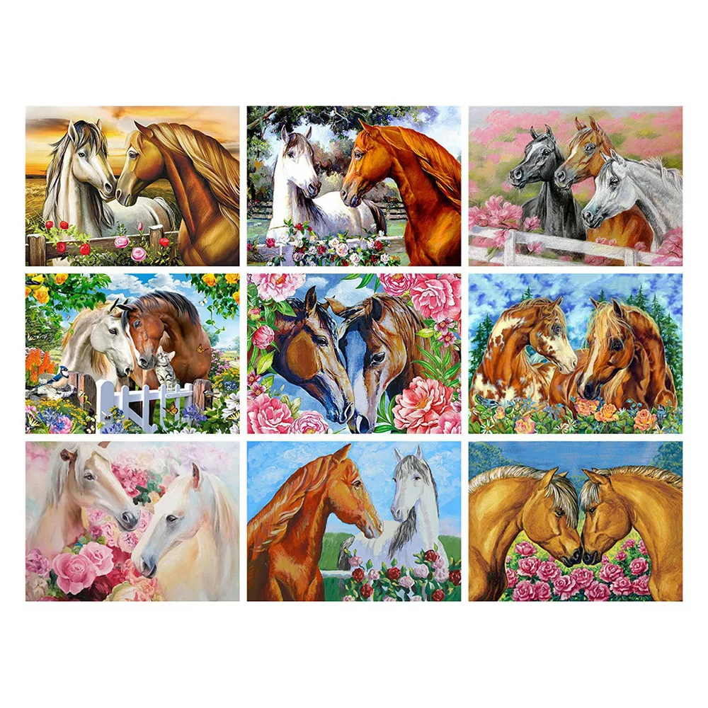 

5D Diamond Painting Horse Mosaic Flower Needlework DIY Diamond Embroidery Animal Wall Art Decor For Home