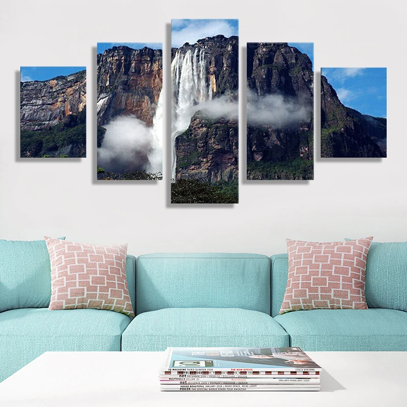 

5 panel HD Print Angel Falls Waterfall Venezuela 5 Piece Canvas Wall Art Poster Print Home Decor Pictures Paintings Living Room