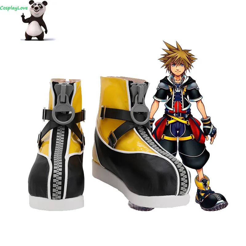 Обувь Kingdom Hearts 2 Sora Цвет черный желтый Длинные ботинки для костюмированной