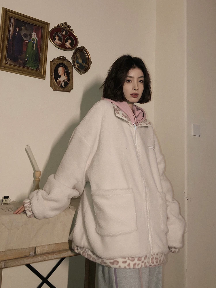 Pink Berber Fleece Cotton Coat Coat for Women Autumn and Winter Loose Design Niche Thickened Reversible Cotton-Padded Coat