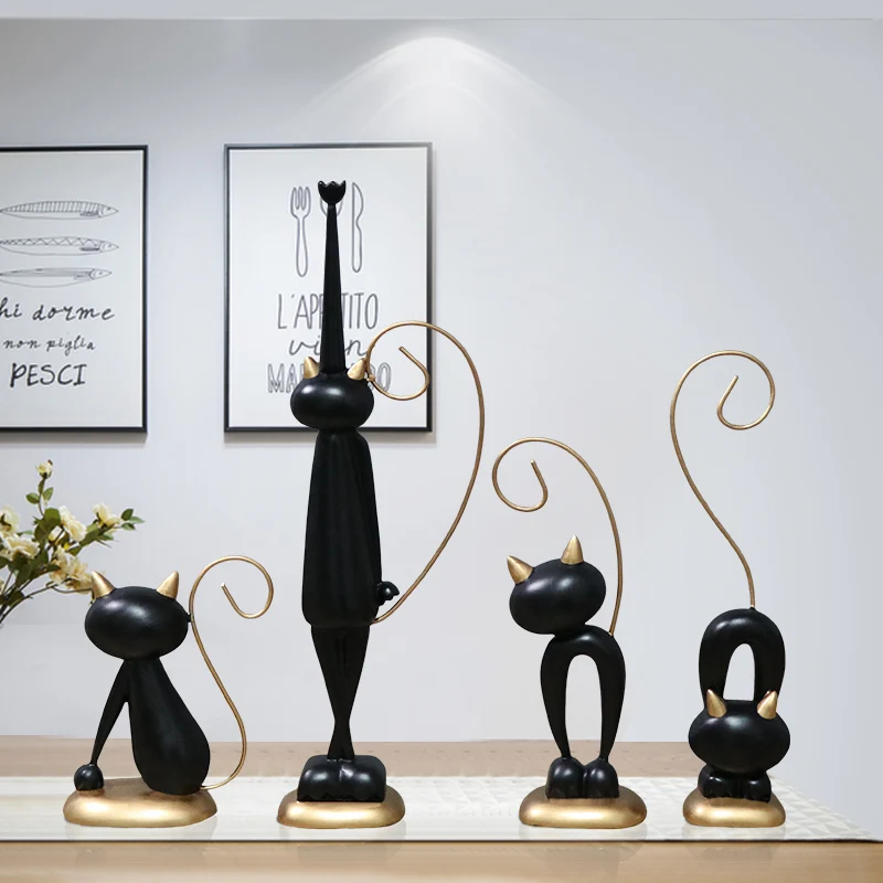 Luxury Abstract Cute Animals Black Resin Ornament Crafts Art Modern Creative Sculpture Living Room Home Decor Vintage MM60XBJ | Дом и сад
