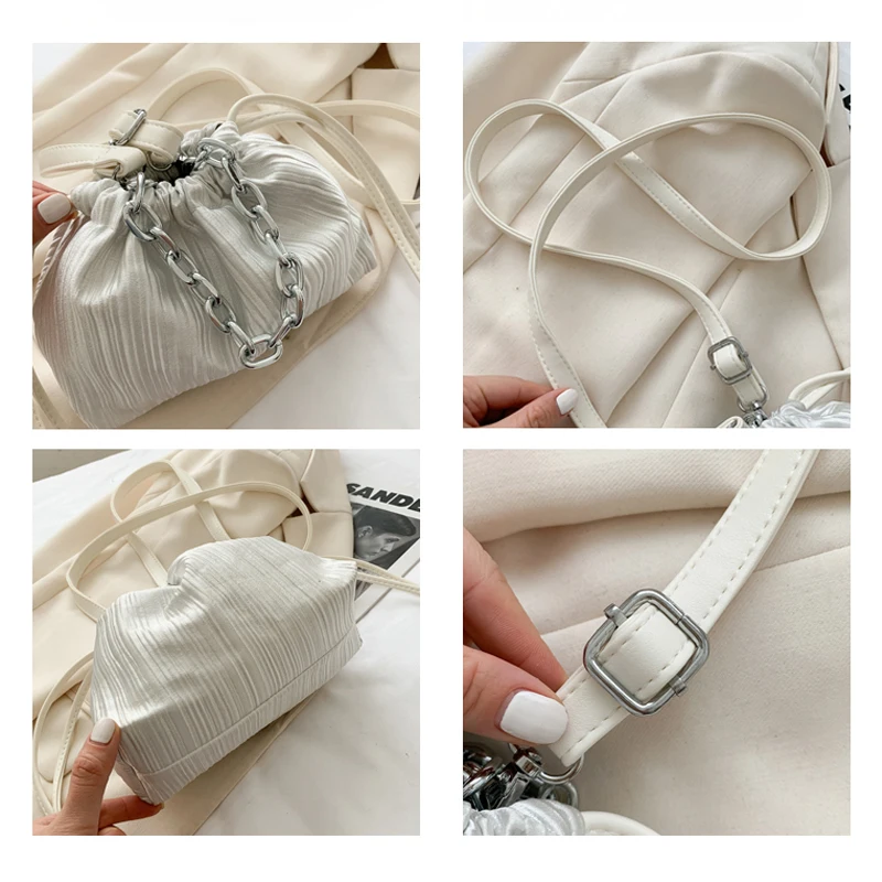 

OLSITTI Casual Clutch, Drawstring Clutch Bags for Women 2021 Chains Women's Cloud Shaped Crossbody Pleated Baguette Tote Bags