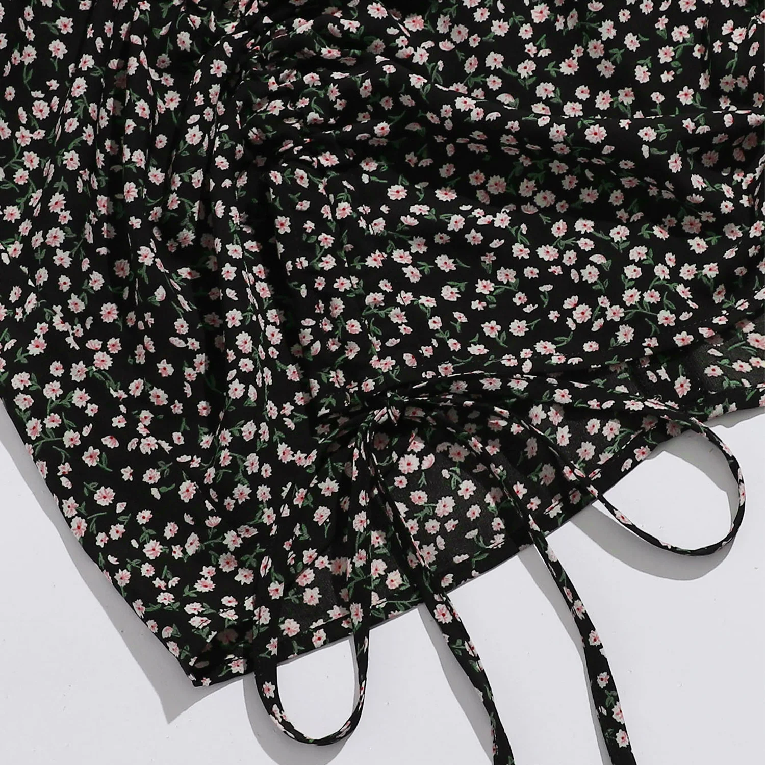 

Spring Summer Casual Fashion New 2021 Chic Female Dress Black Printed Spaghetti Strap Floral Sling Smocked Casual Ladies Dress