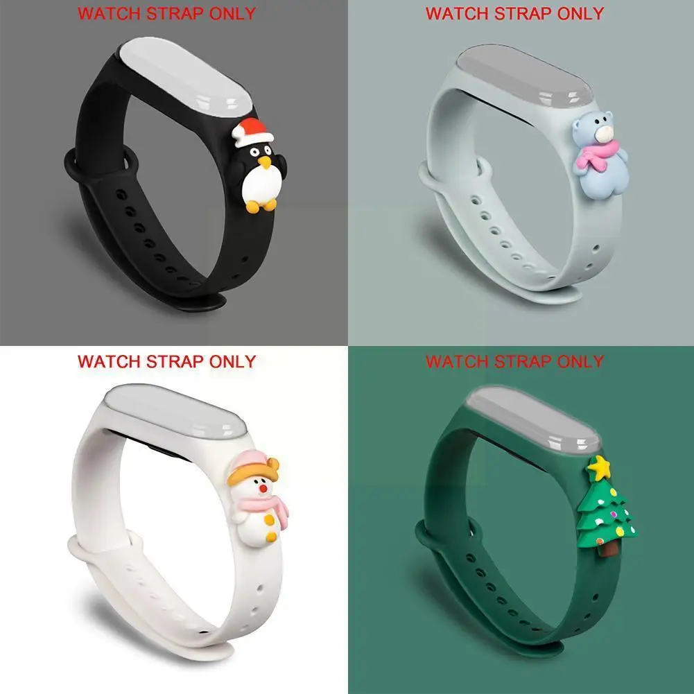 

Christmas Cute Strap Suitable For Xiaomi Mi Band 3/5 Elk Snowman Penguin Christmas Tree Cartoon Smart Strap Wristband Q8J6