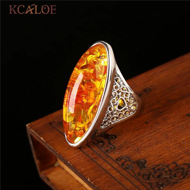 KCALOE кольцо с черным большим камнем Aneis Feminino, винтажное Ретро серебряное кольцо, обручальное кольцо с длинным юбилеем, Модные женские ювелирные изделия