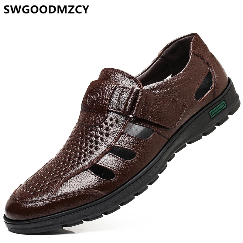 Summer Mens Shoes Genuine Leather Formal Dress Men's Sandals Casual Breathable Designer Men High Quality Plus Size 48 Buty | Обувь